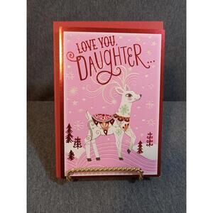 Hallmark Card Pink Red To DAUGHTER "Love You Daughter" Deer Trees Snow